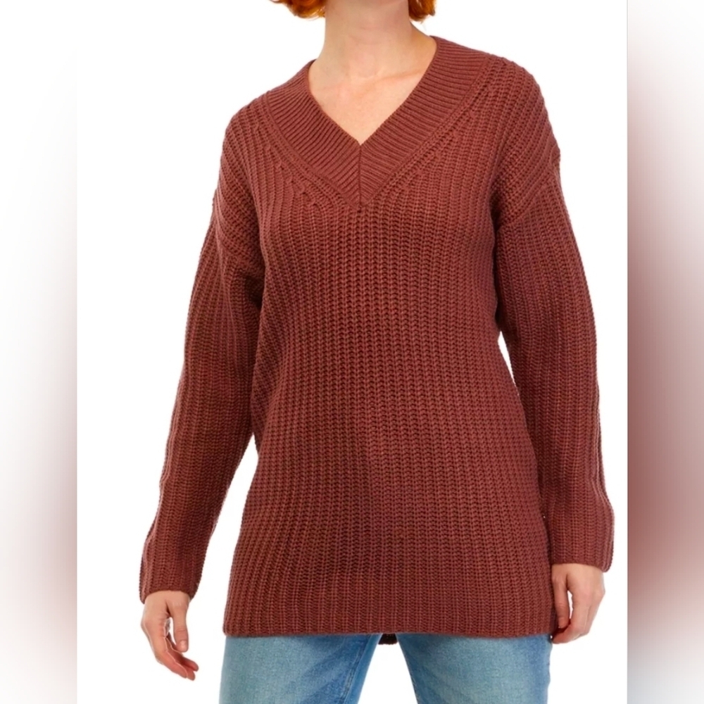 ❤️ NWT! FOR THE REPUBLIC V-NECK TUNIC SWEATER, ASHY ROSE, LARGE